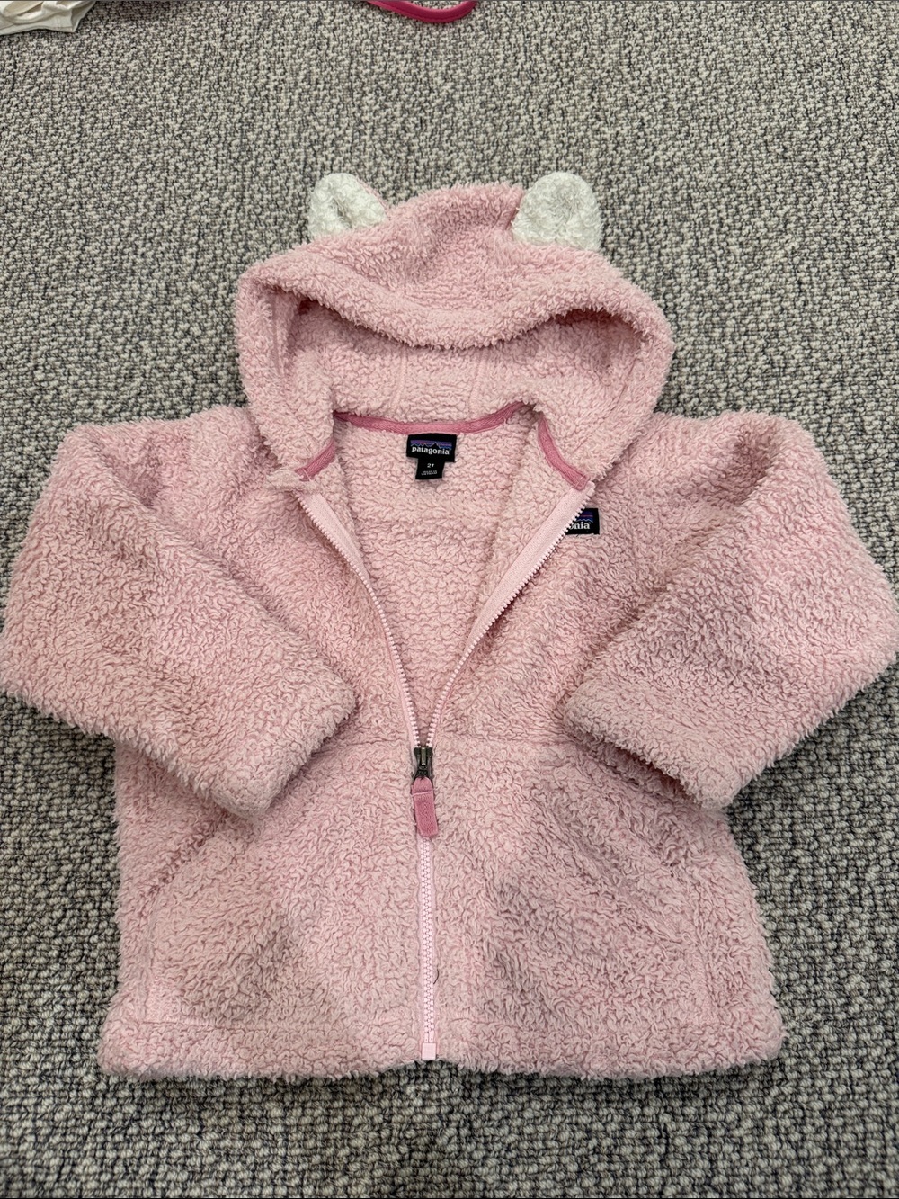 Patagonia Kids Pink Fuzzy Hooded Zip Jacket with Ear Details